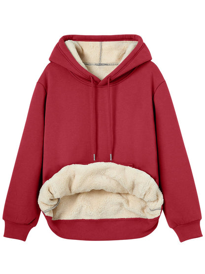 Women's Winter Fleece Sherpa Lined Hoodie - Warm Pullover Sweatshirt Red