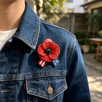 Memorial Day Poppy Flower Lapel Pins, Remembrance Red Poppy Brooch, Patriotic Enamel Pins for Veterans. (Brooch L 6)