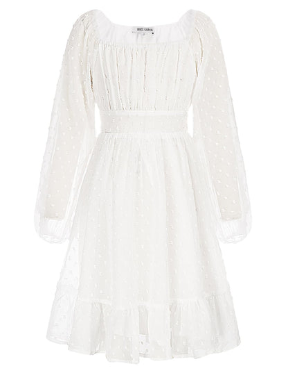 GRACE KARIN Girls Ruffle Tiered Dress Long Sleeve Swiss Dot Flowy A-Line Dress 6-14Y
