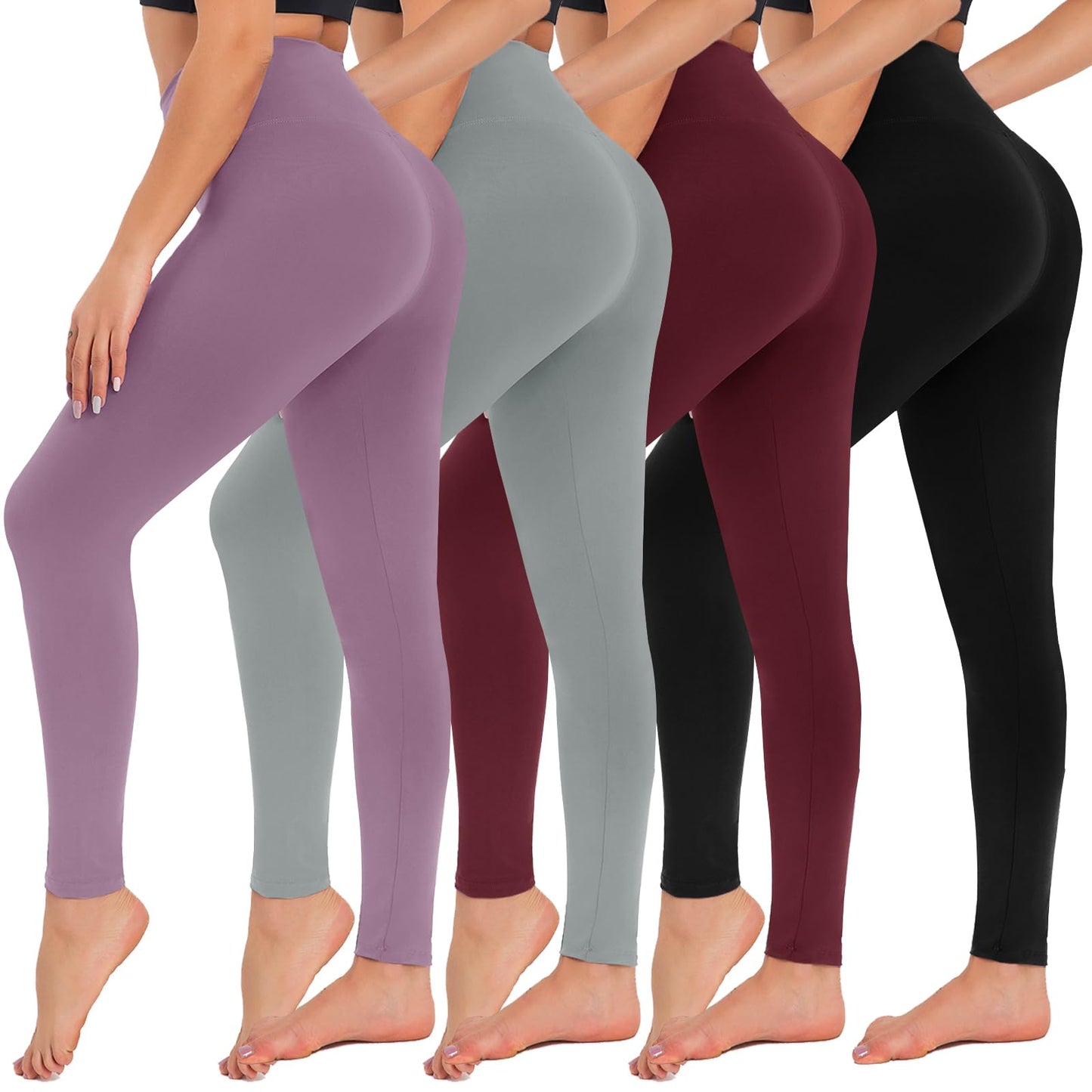 4 Pack High Waisted Leggings for Women - Tummy Control Yoga Pants Workout Set Small-Medium 4 Packs, Black Light Grey Wine Light Pink