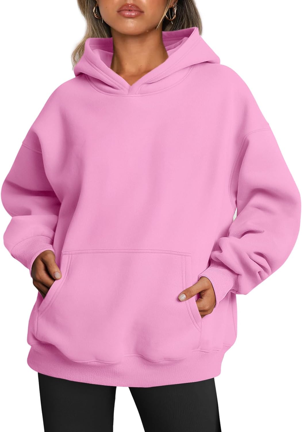 Oversized Fleece Hoodie - Thick Pullover Sweatshirt for Fall & Winter Pink