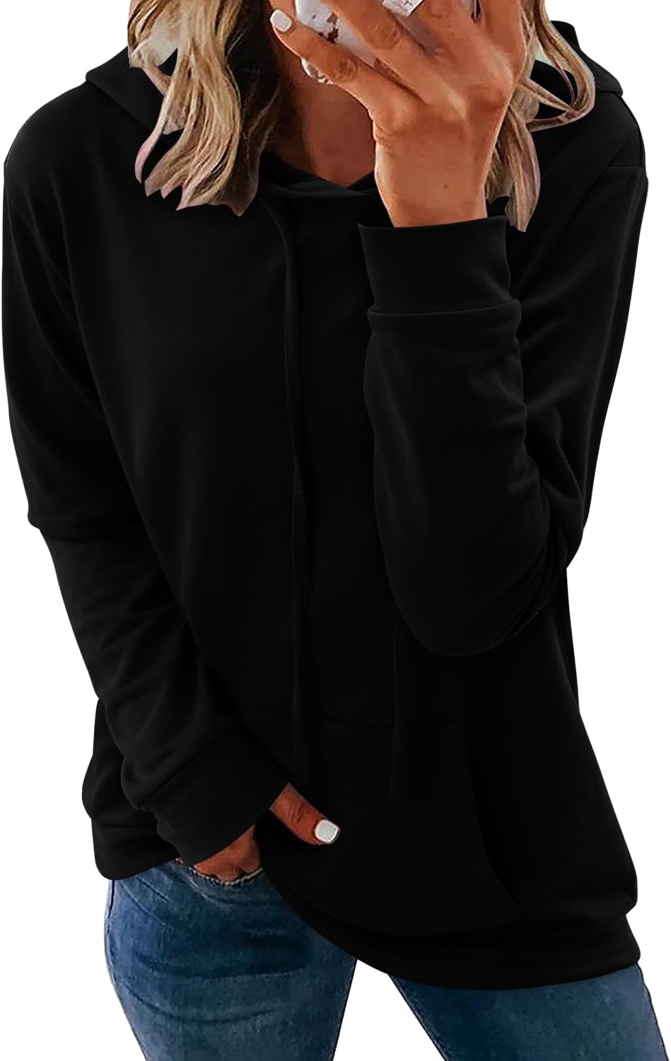 Pullover Hoodie - Tie Dye & Floral Print Hooded Sweatshirt with Pockets B Black