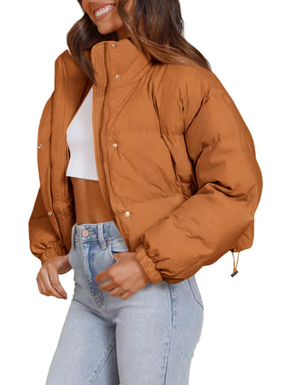 Imily Bela Womens Cropped Puffer Jackets Long Sleeve Stand Collar Coats Quilted Zipper Outerwear