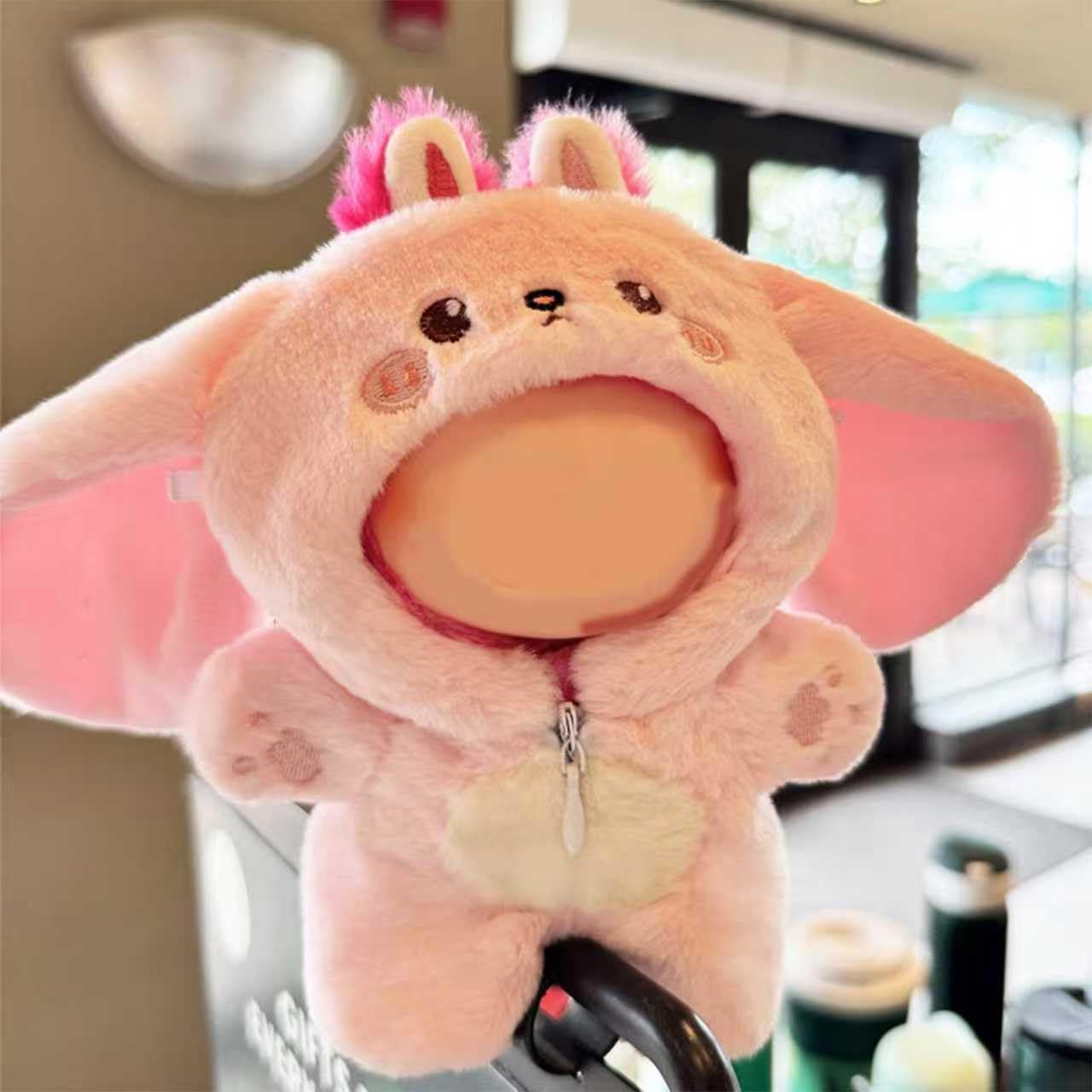 3 Piece Handmade Crochet Outfit for 17cm Dolls - Heart Sweater Hat & Bag Set Long-eared Bunny Jumpsuit