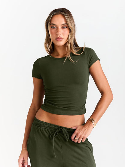 Women's 2 Piece Matching Sweatsuit Wide Leg Pants Crop Top Set