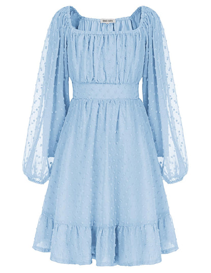 GRACE KARIN Girls Ruffle Tiered Dress Long Sleeve Swiss Dot Flowy A-Line Dress 6-14Y