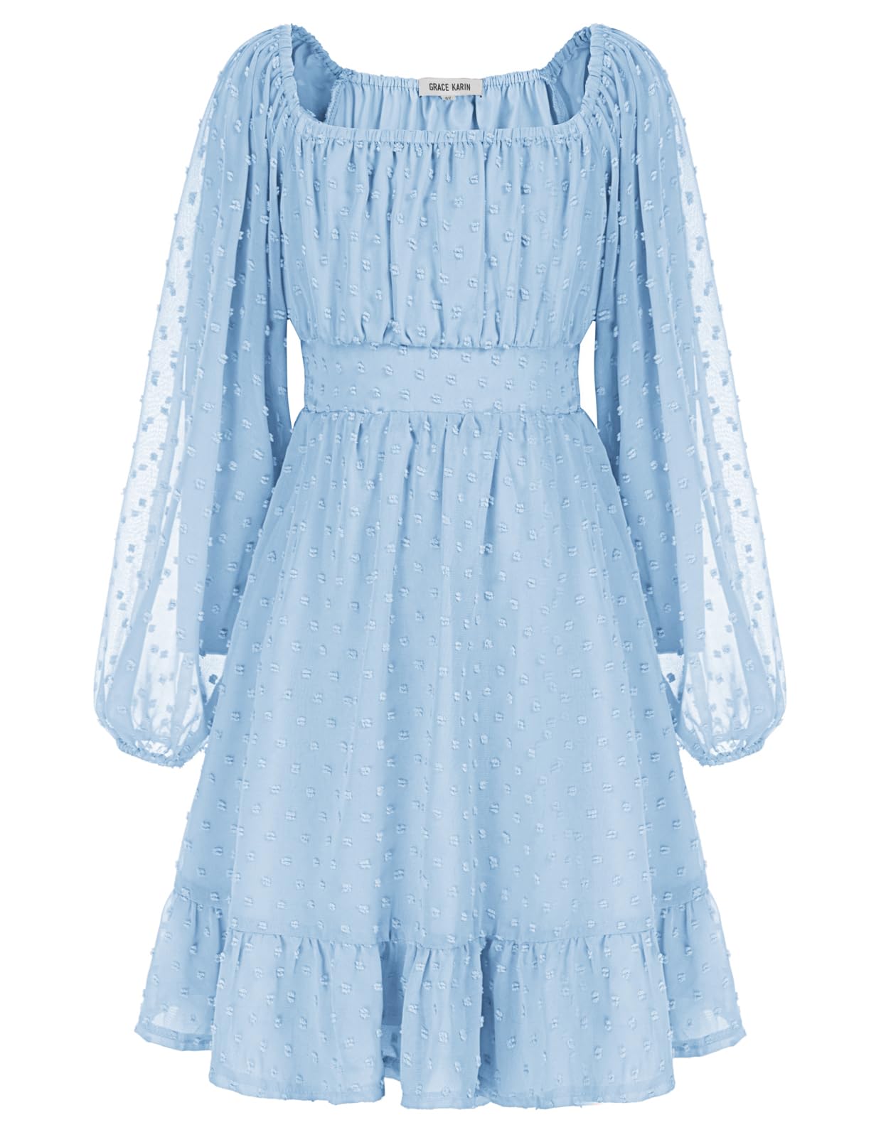 GRACE KARIN Girls Ruffle Tiered Dress Long Sleeve Swiss Dot Flowy A-Line Dress 6-14Y