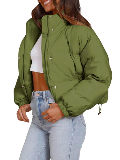 Imily Bela Womens Cropped Puffer Jackets Long Sleeve Stand Collar Coats Quilted Zipper Outerwear