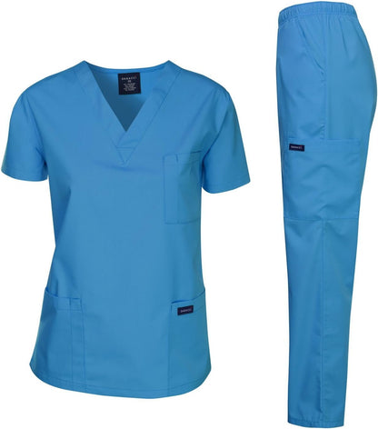 Medical Scrubs Set Unisex - V-Neck Top and Elastic Waist Pants Uniform for Healthcare Workers