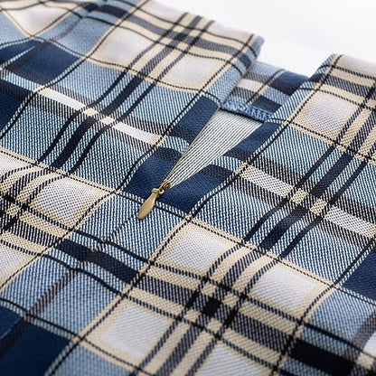 Kate Kasin Womens Pencil Skirt Knee Length Elastic Waist Stretchy Bodycon Business Plaid Skirt-Plaid Blue L
