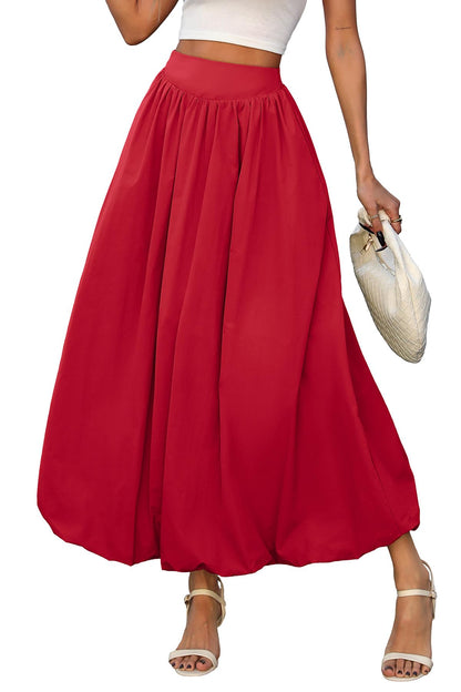 Bubble Skirt with Pockets - Elastic Waist Y2K A-Line Long Skirt for Women