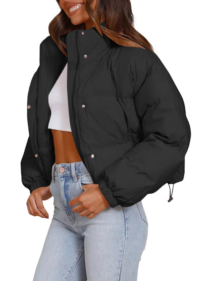 Imily Bela Womens Cropped Puffer Jackets Long Sleeve Stand Collar Coats Quilted Zipper Outerwear
