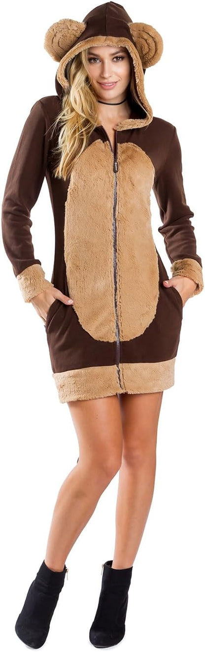 Deer Costume Dress - Women's Animal Halloween Outfit with Antlers and Crown