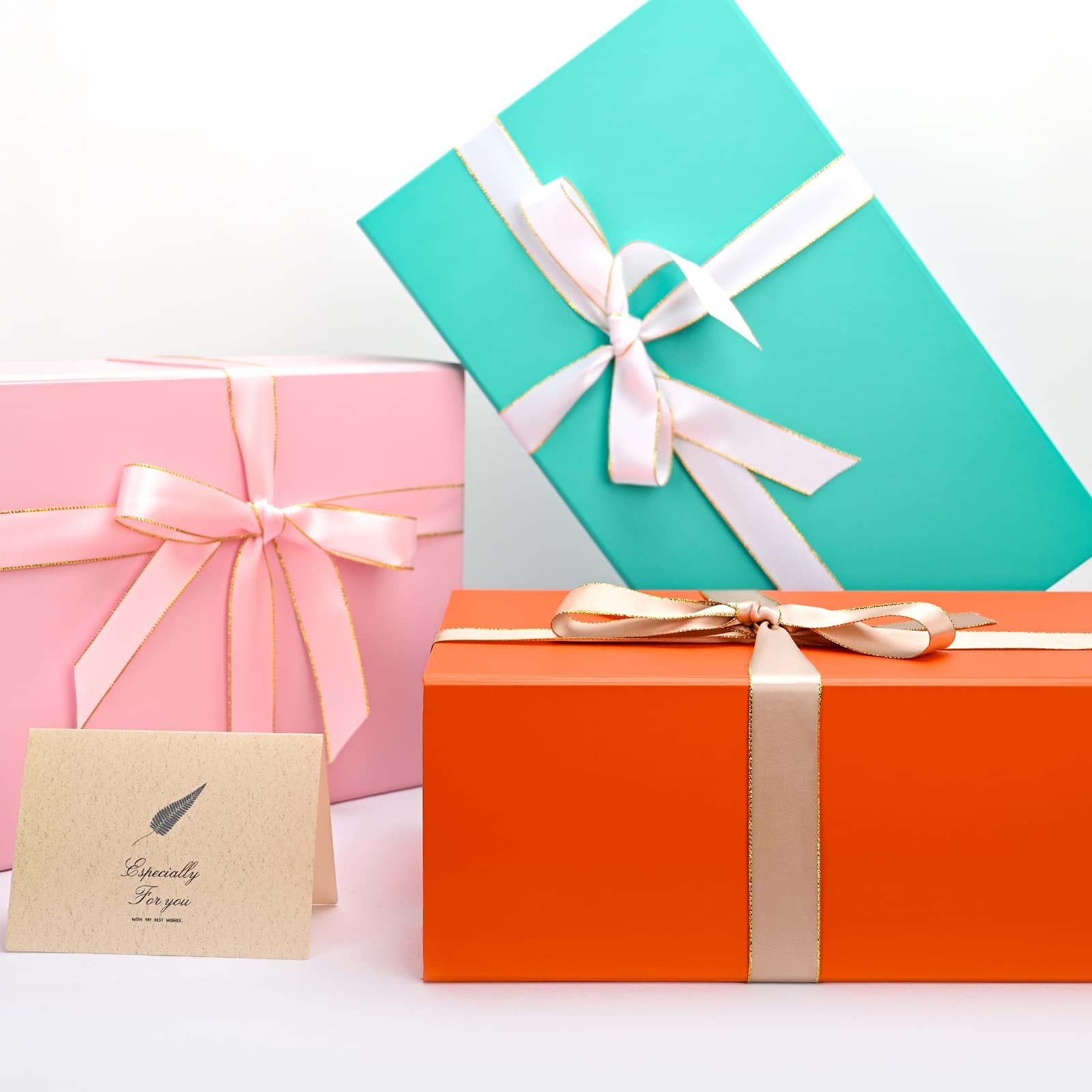 Gift Boxes with Lids 2 Pack - Magnetic Closure with Ribbon, Card, Filler & Sticker
