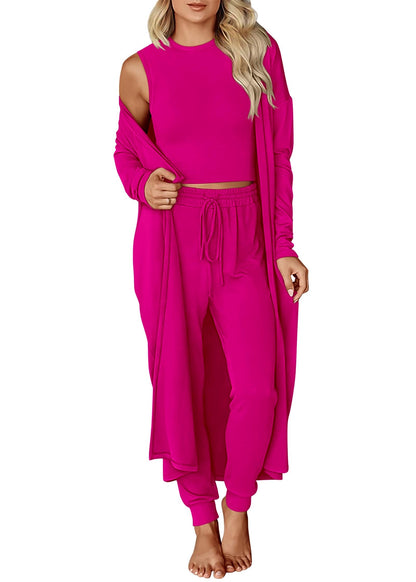 KIRUNDO 3 Piece Lounge Sets for Women Airport Travel Vacation Outfits 2025 Fall Cardigan Matching Sleeveless Top Jogger Pants