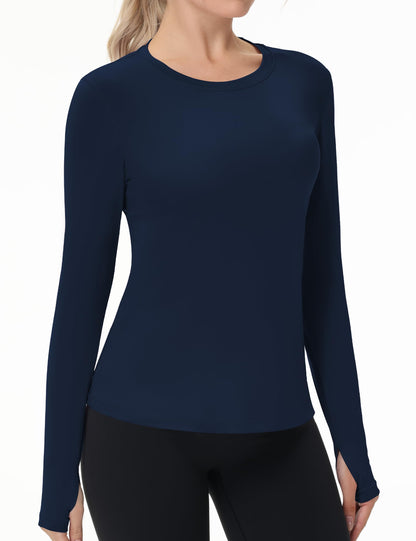 Women's UPF 50+ Sun Protection Long Sleeve Shirt - Athletic Rash Guard with Thumb Holes Thumb Hole: Deep Sea Blue