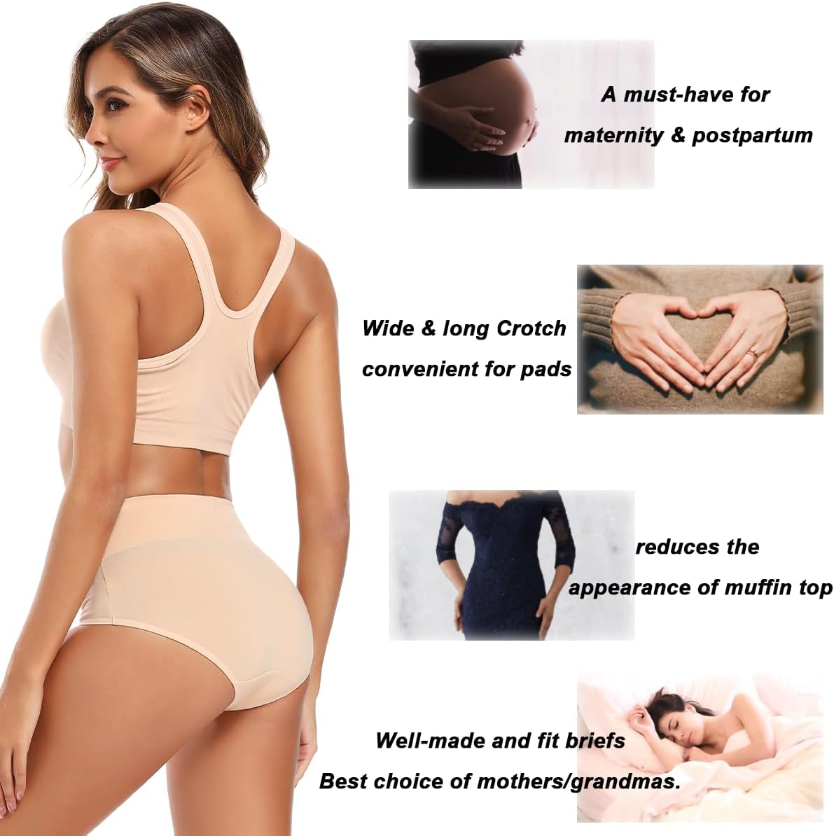 Women's High Waisted Cotton Underwear Full Coverage Panties Plus Size