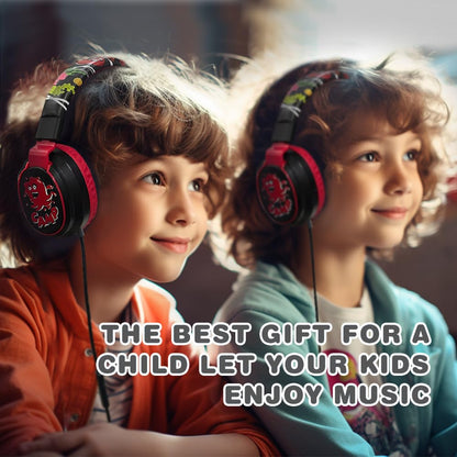 Kids Headphones Volume Limited 85/94dB - Wired Over-Ear Foldable Headset with Microphone Pink