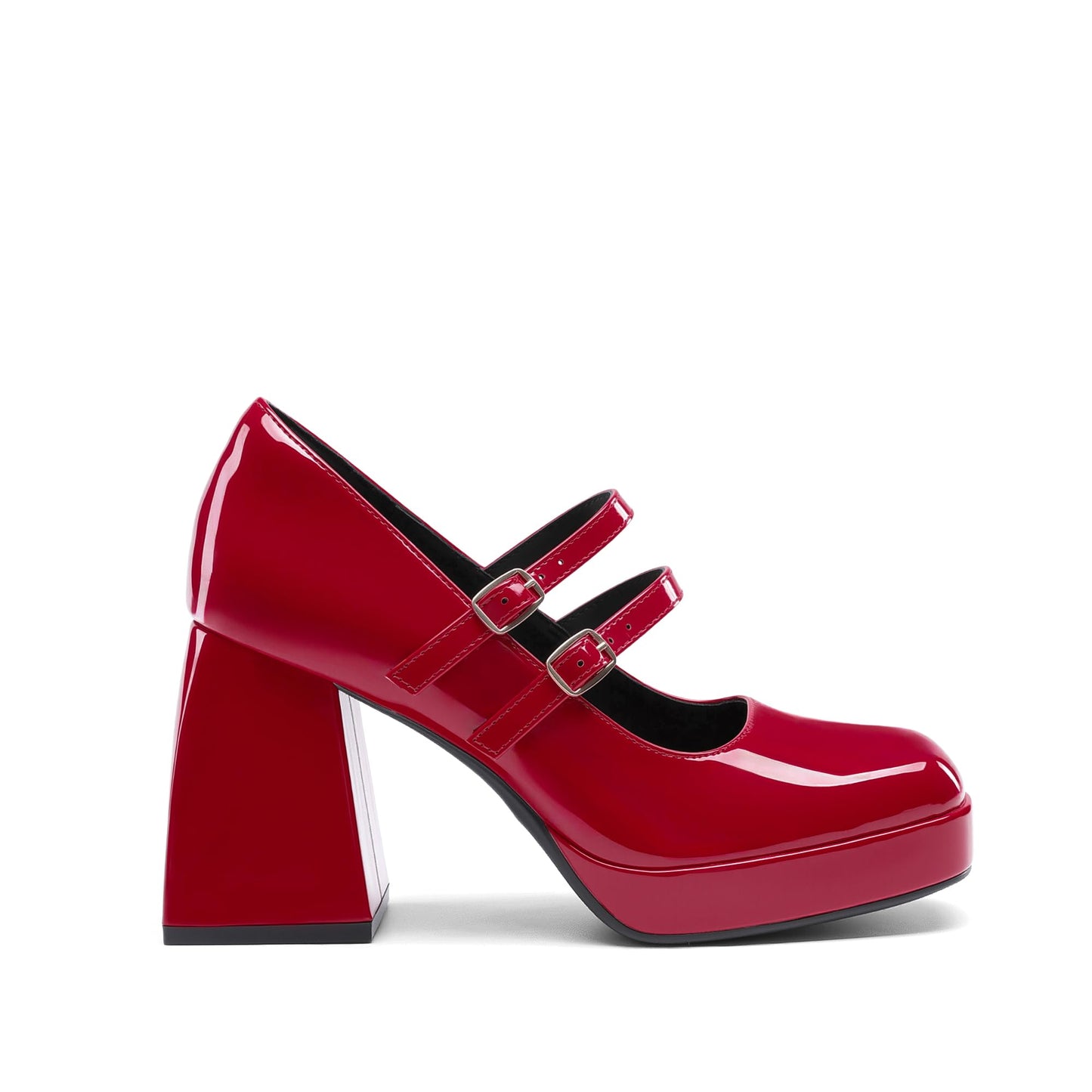 DREAM PAIRS Women's Platform Mary Jane High Chunky Closed Toe Heels Block Square Toe Double Strap Dress Pumps Fashion Party Y2K Shoes,Size 9,Red-Pat,DWUMPU2572