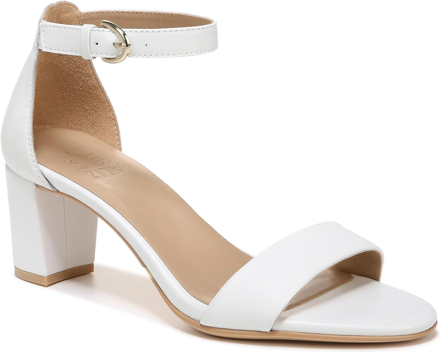 Heeled Sandals for Women - Block Heel Dress Sandals with Ankle Strap White Leather