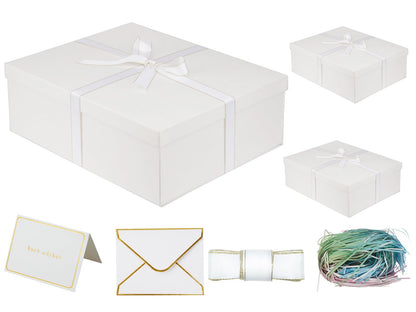 Large Gift Box with Lid 16.5x13x5.5 inches - Includes Card, Ribbons & Filler 1 Count (Pack of 3) 02-white
