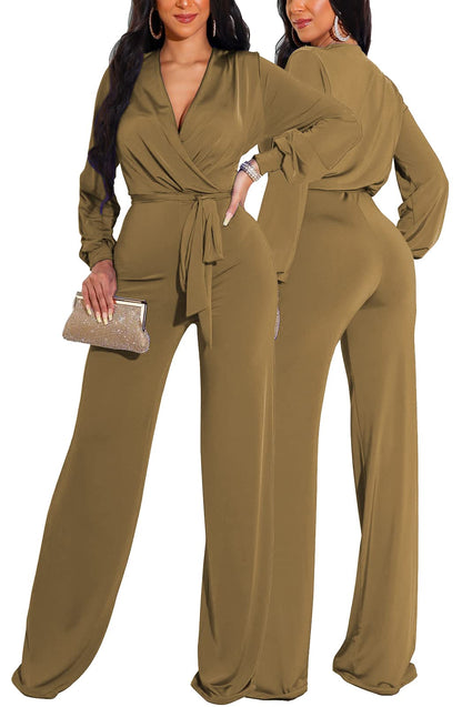 shengfan Formal Jumpsuits for Women Dressy Evening Sexy Deep V Neck Plus Size Long Wide Leg Pants Rompers Clubwear