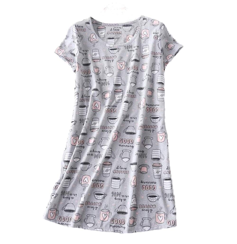 PNAEONG 3 Pack Women's Cotton Nightgown Sleepwear Short Sleeves Shirt Casual Print Sleepdress