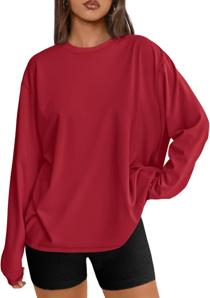 Women's Oversized Long Sleeve T-Shirt Casual Crewneck Basic Tee