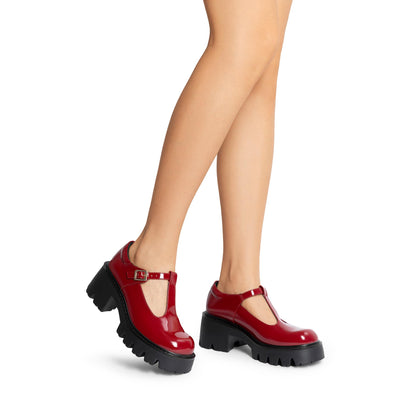 DREAM PAIRS Women's T-Strap Mary Jane Shoes Low Platform Chunky Block Heels Closed Toe Work Pumps Comfortable Round Toe Dress Wedding Party Shoes,Size 7.5,Red,DWUMPU2571