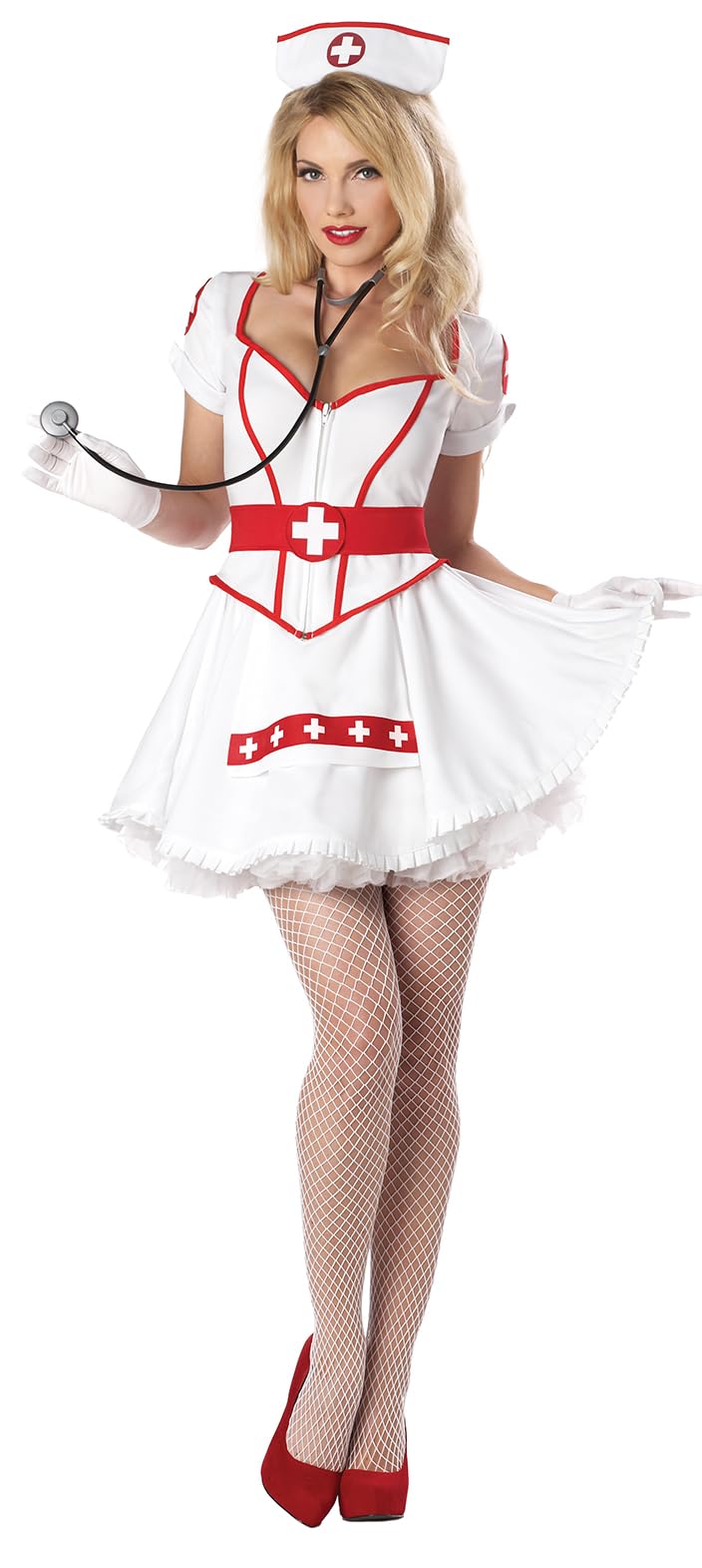 Plus Size Nurse Heartbreaker Costume - White Dress with Hat and Belt White