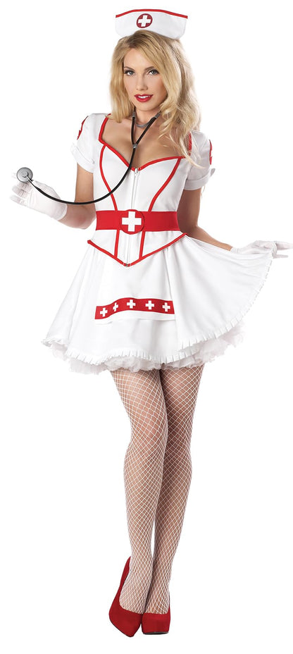 Plus Size Nurse Heartbreaker Costume - White Dress with Hat and Belt