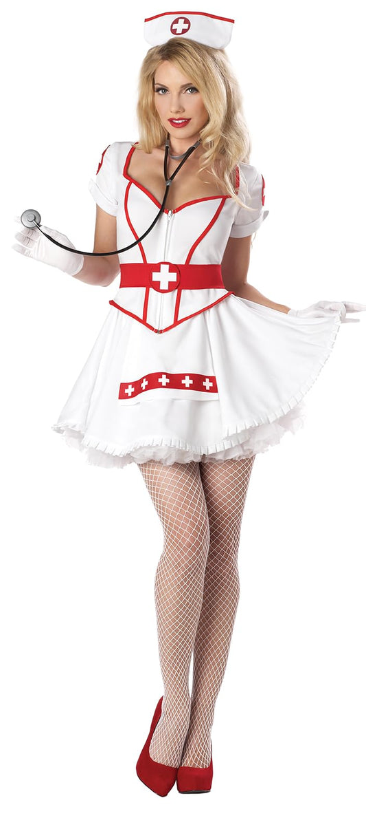 Plus Size Nurse Heartbreaker Costume - White Dress with Hat and Belt