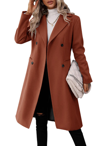 Danedvi Womens Long Double Breasted Coats Lapel Collar Pea Coat Winter Slim Fit Jackets Trench Coat Outwear