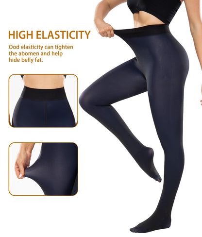 CHRLEISURE Women's Fleece Lined Tights - Fake Sheer Warm Pantyhose Thick Winter Leggings