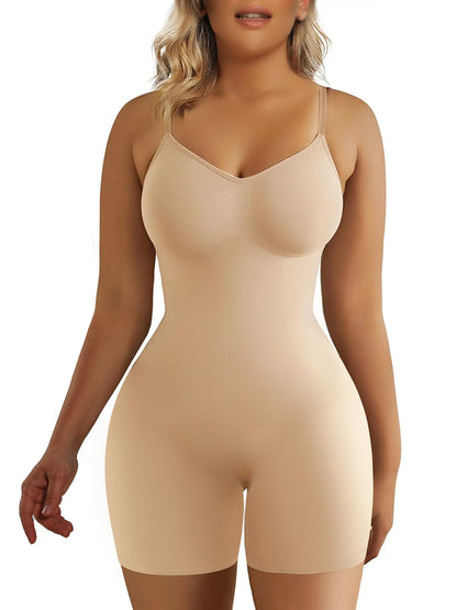 Women's Shapewear Bodysuit Tummy Control Seamless Body Shaper Beige Mid Thigh