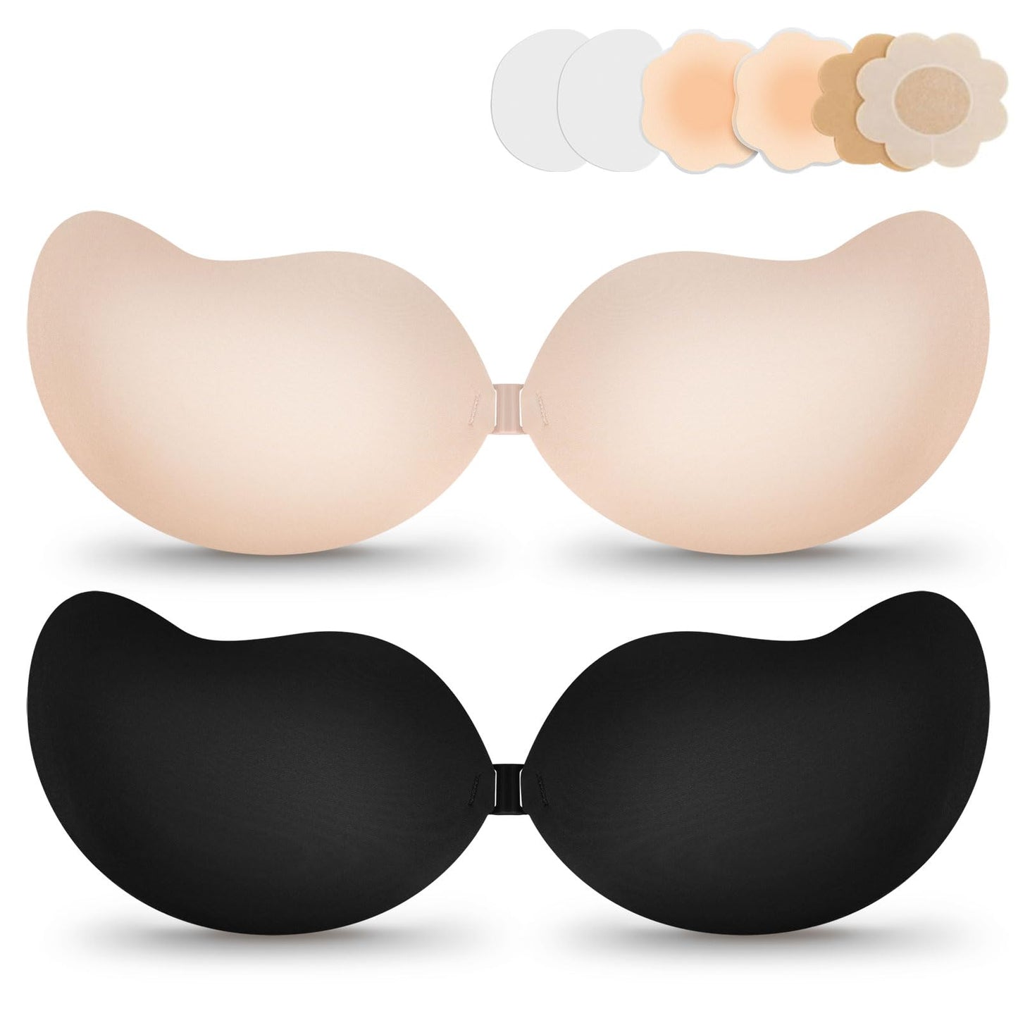 Strapless Backless Adhesive Push Up Bra - Invisible Sticky Bra with Nipple Covers