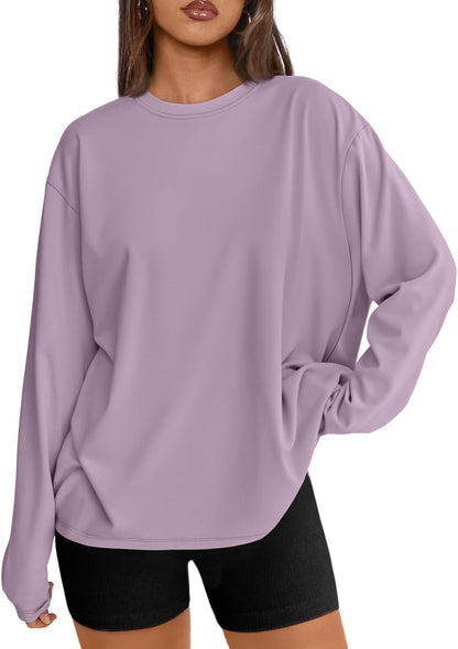 Women's Oversized Long Sleeve T-Shirt Casual Crewneck Basic Tee Purple
