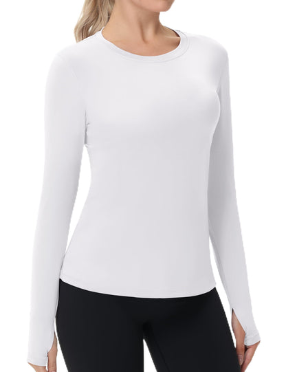 Women's UPF 50+ Sun Protection Long Sleeve Shirt - Athletic Rash Guard with Thumb Holes Thumb Hole: White