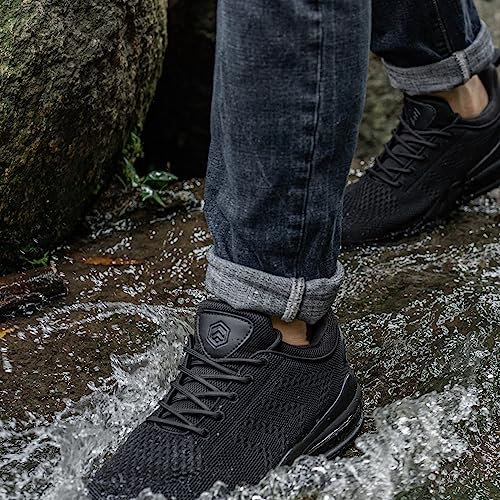 LARNMERN Men Non Slip Work Sneakers Water Resistant Food Service Zapatos Trabajo Antideslizantes Walking Shoes Waterproof Shoes Slip-on, Black 11 Wide