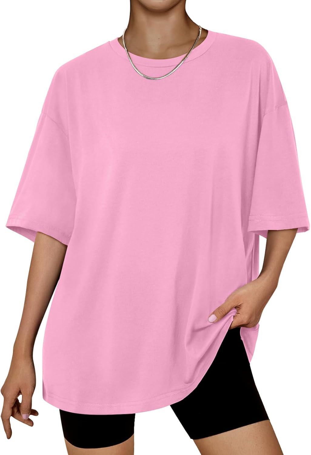 Women's Oversized Summer T-Shirt Short Sleeve Casual Workout Top Pink