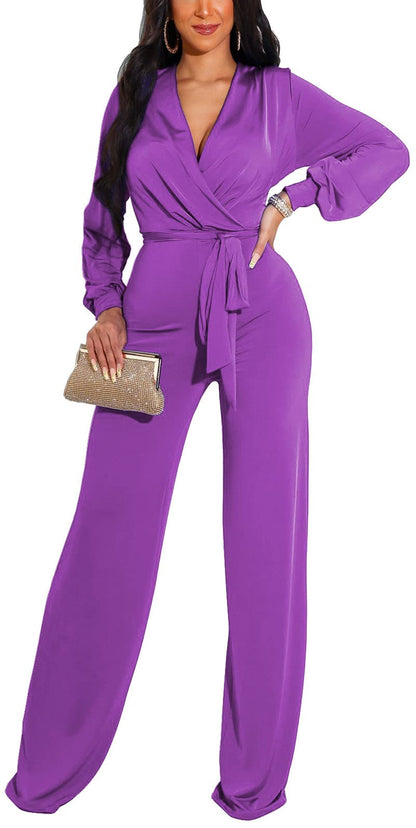 shengfan Formal Jumpsuits for Women Dressy Evening Sexy Deep V Neck Plus Size Long Wide Leg Pants Rompers Clubwear