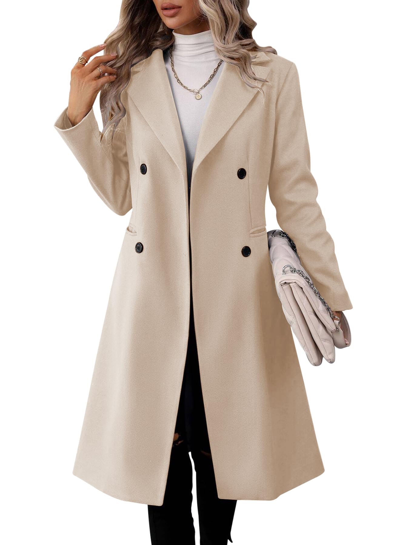 Danedvi Womens Long Double Breasted Coats Lapel Collar Pea Coat Winter Slim Fit Jackets Trench Coat Outwear