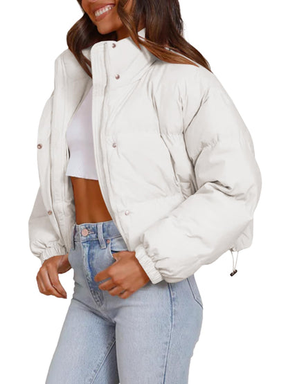 Imily Bela Womens Cropped Puffer Jackets Long Sleeve Stand Collar Coats Quilted Zipper Outerwear