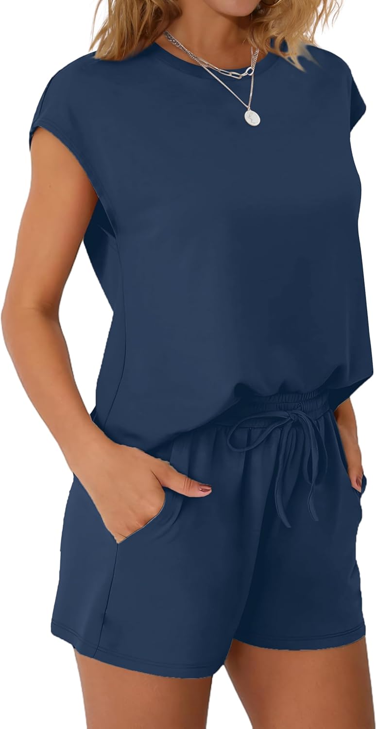 Women's 2 Piece Summer Lounge Set Crew Neck Short Sleeve Tracksuit