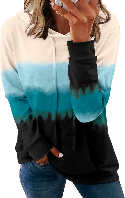 Pullover Hoodie - Tie Dye & Floral Print Hooded Sweatshirt with Pockets X-Large E-blue