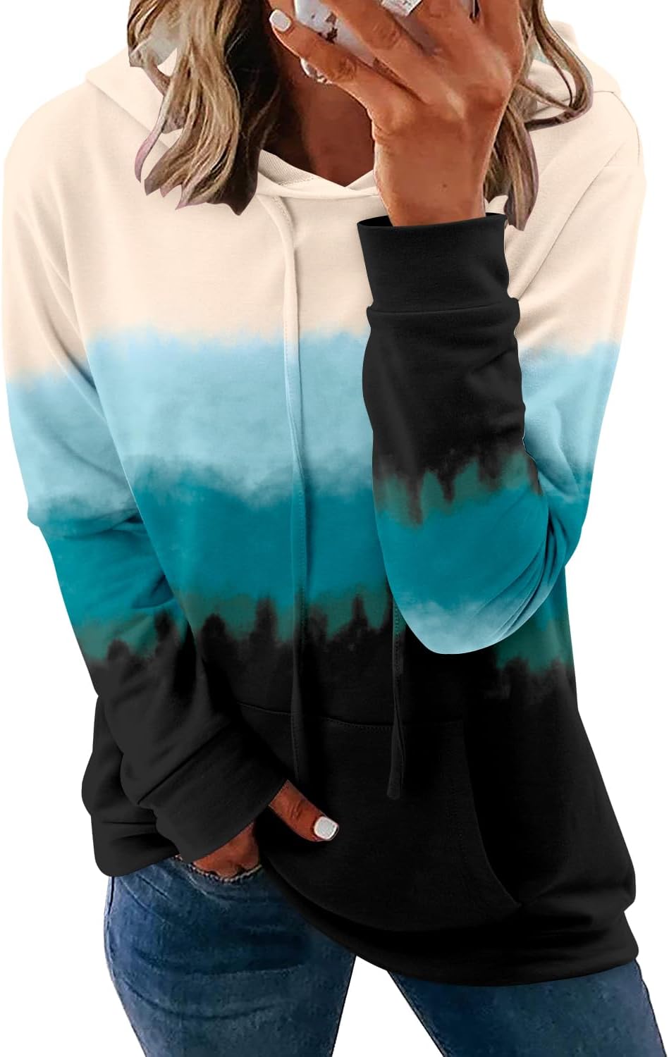 Pullover Hoodie - Tie Dye & Floral Print Hooded Sweatshirt with Pockets X-Large E-blue