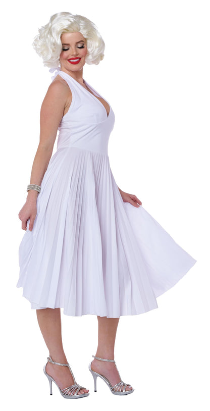 White Halter Dress Costume - Vintage Hollywood Glamour Outfit for Women