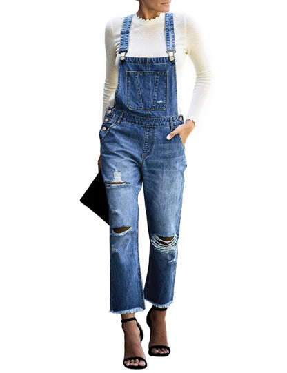Denim Bib Overalls - Adjustable Loose Fit Jeans Jumpsuit for Women B1 Nightfall Blue