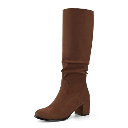 Shoe'N Tale Women's Knee High Boots Chunky Heel Pointed Toe Suede Slouch Winter Shoes with Side Zipper