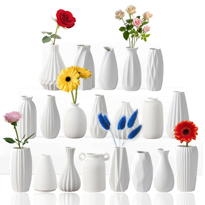 White Ceramic Bud Vases Set of 10 - 5 Inch Small Mini Vases for Flowers Centerpieces Decor 20pcs-01